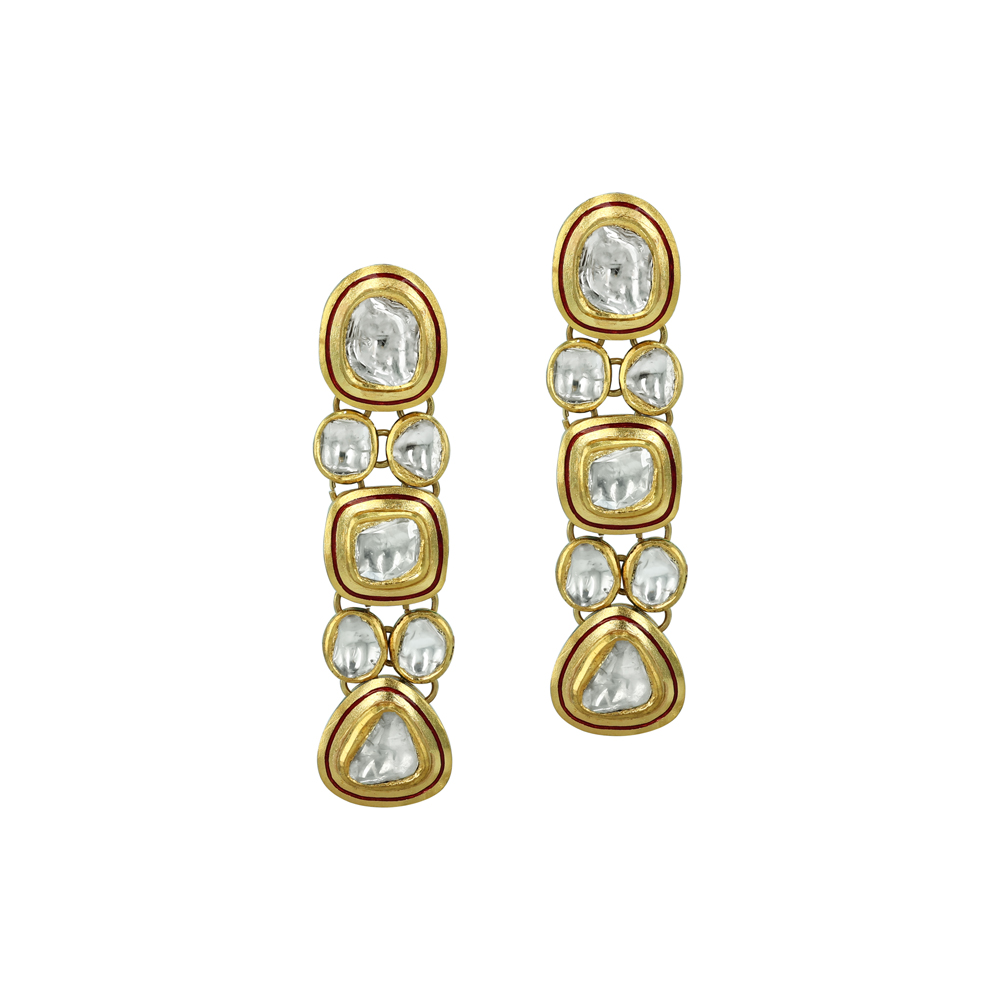 Polki Earrings with Oval, Round, and Teardrop Motif